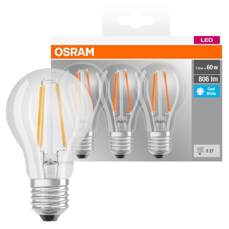 OSRAM LED FILAMENTTI 6,5W 4000K E27 A60 3-PACK